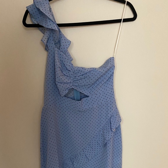 One Strap Polka Dot Baby Blue Doll Dress - Picture 4 of 6